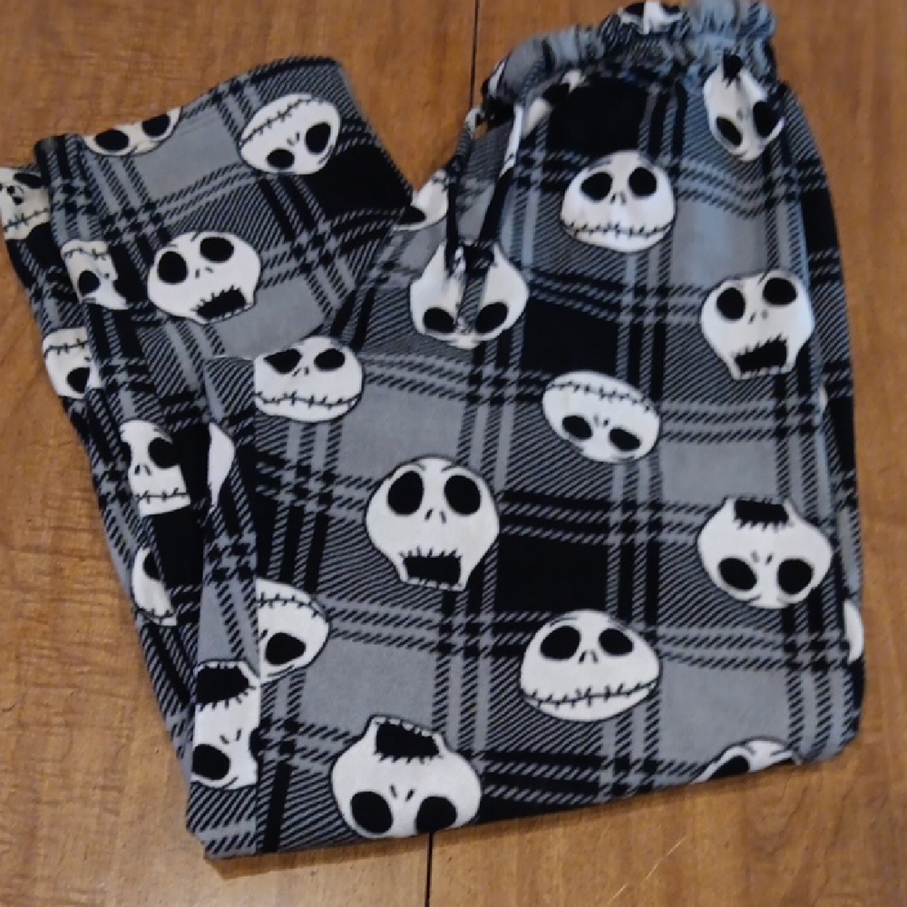 Disney Nightmare Before Christmas Black and Gray Skull Pajama Bottoms, Size M